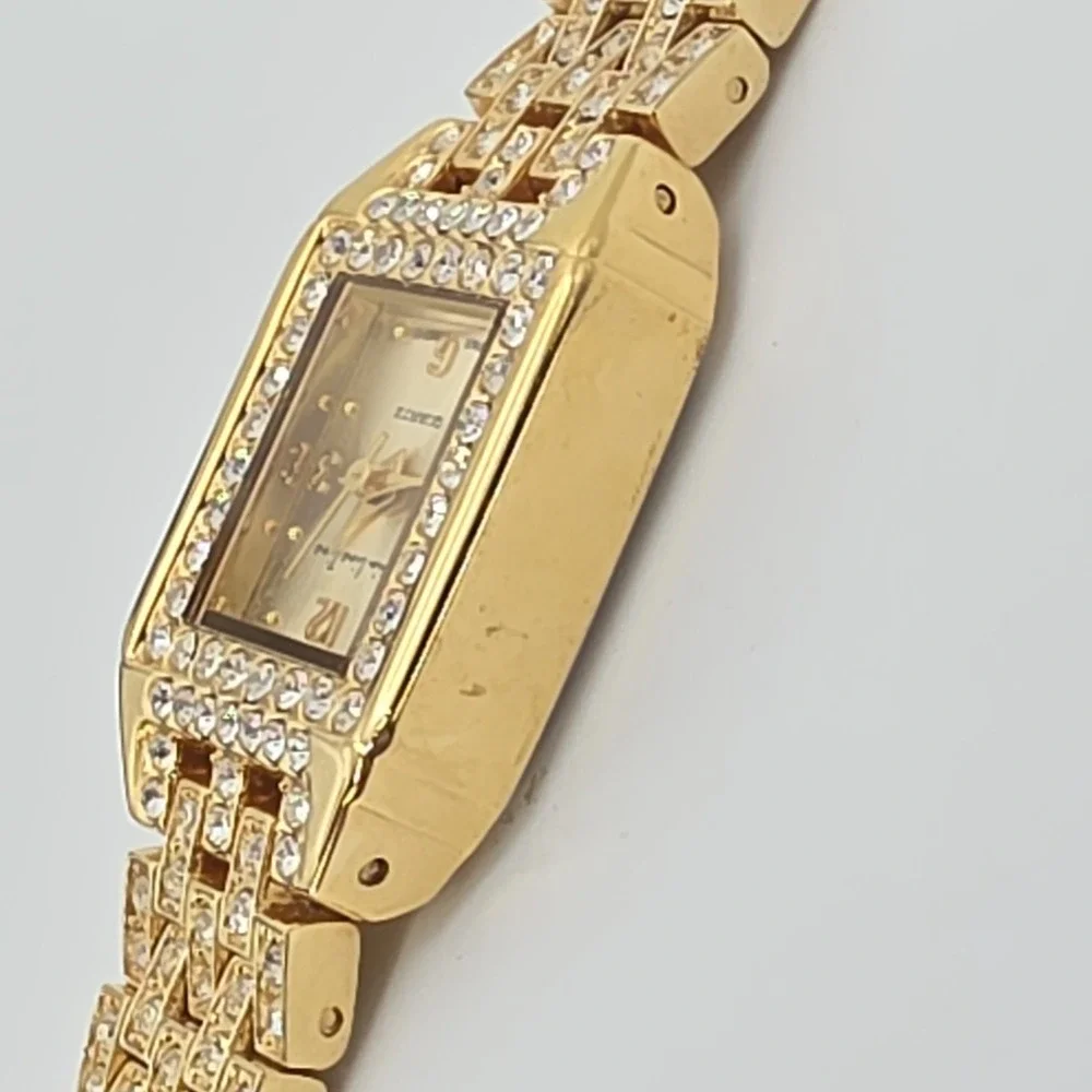 Vtg MAIN LINE TIME Watch Ladies Womens Crystal Encrusted Gold Plate 7